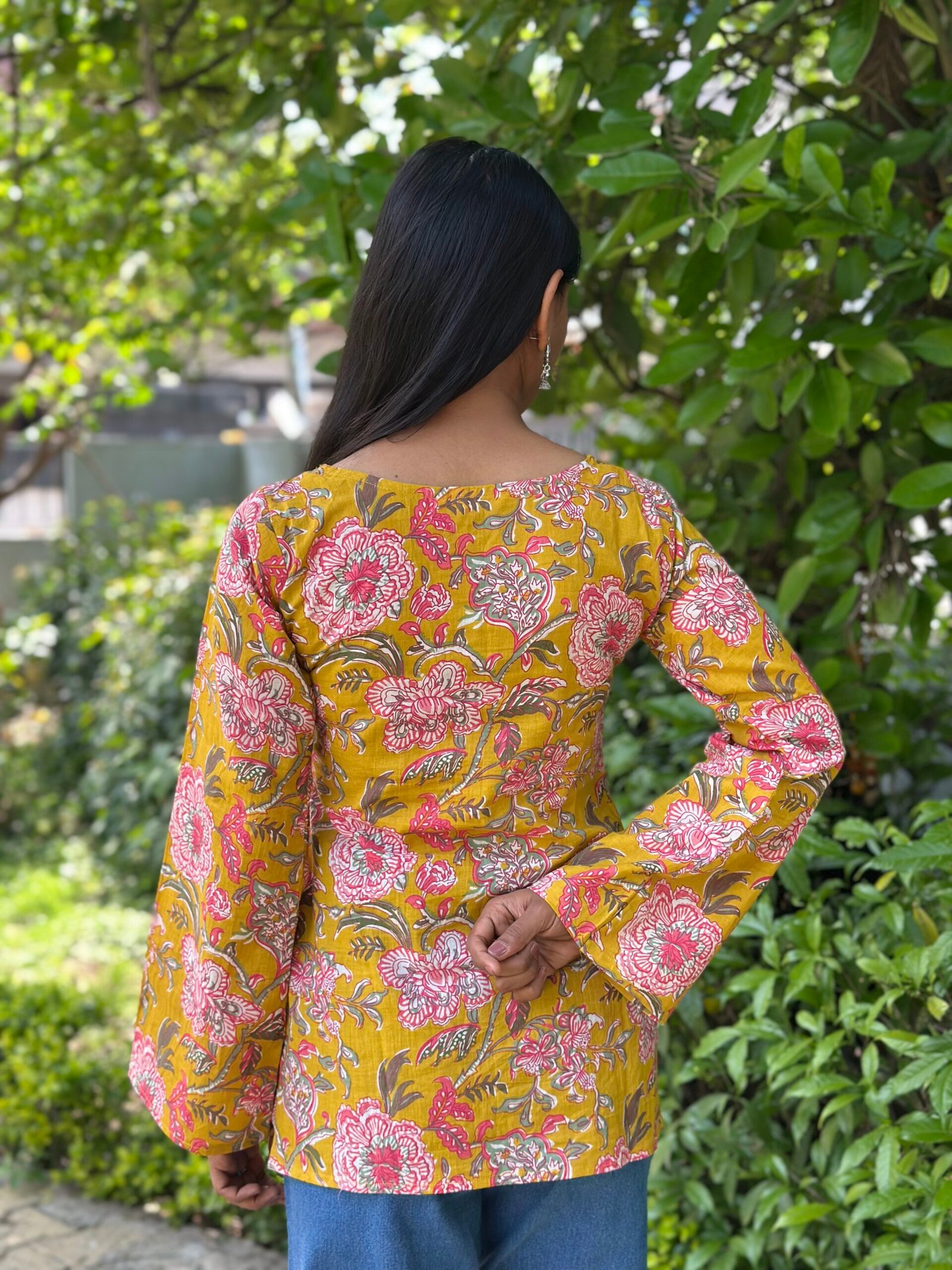 Royal mustard Bell sleeves kurti - Image 3
