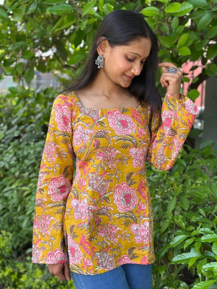 Royal mustard Bell sleeves kurti