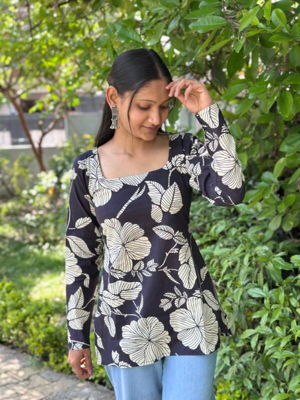 Midnight Bloom Square Neck Kurti