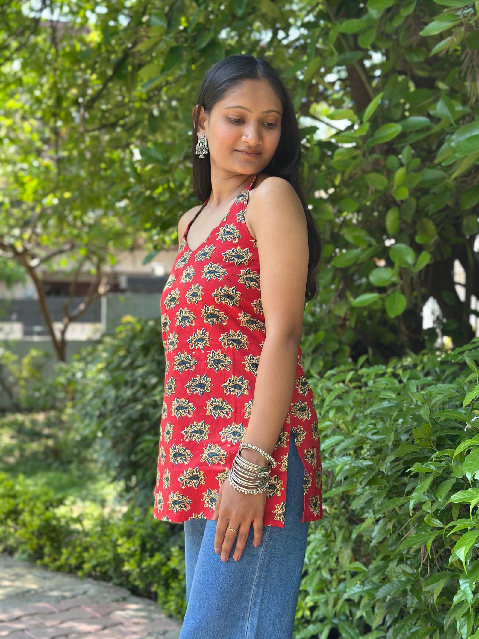 Red bloom halter neck kurti - Image 3