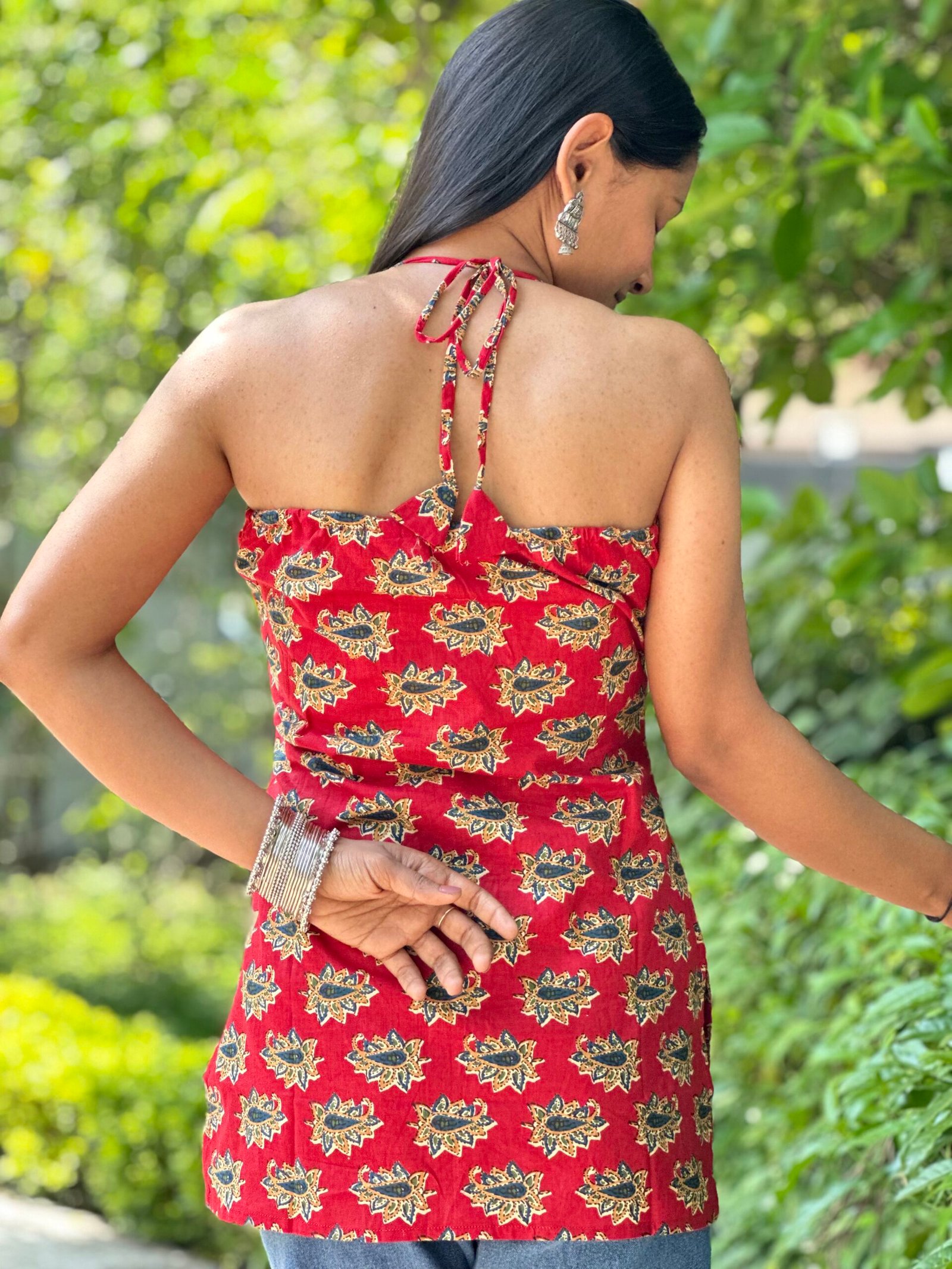 Red bloom halter neck kurti - Image 4